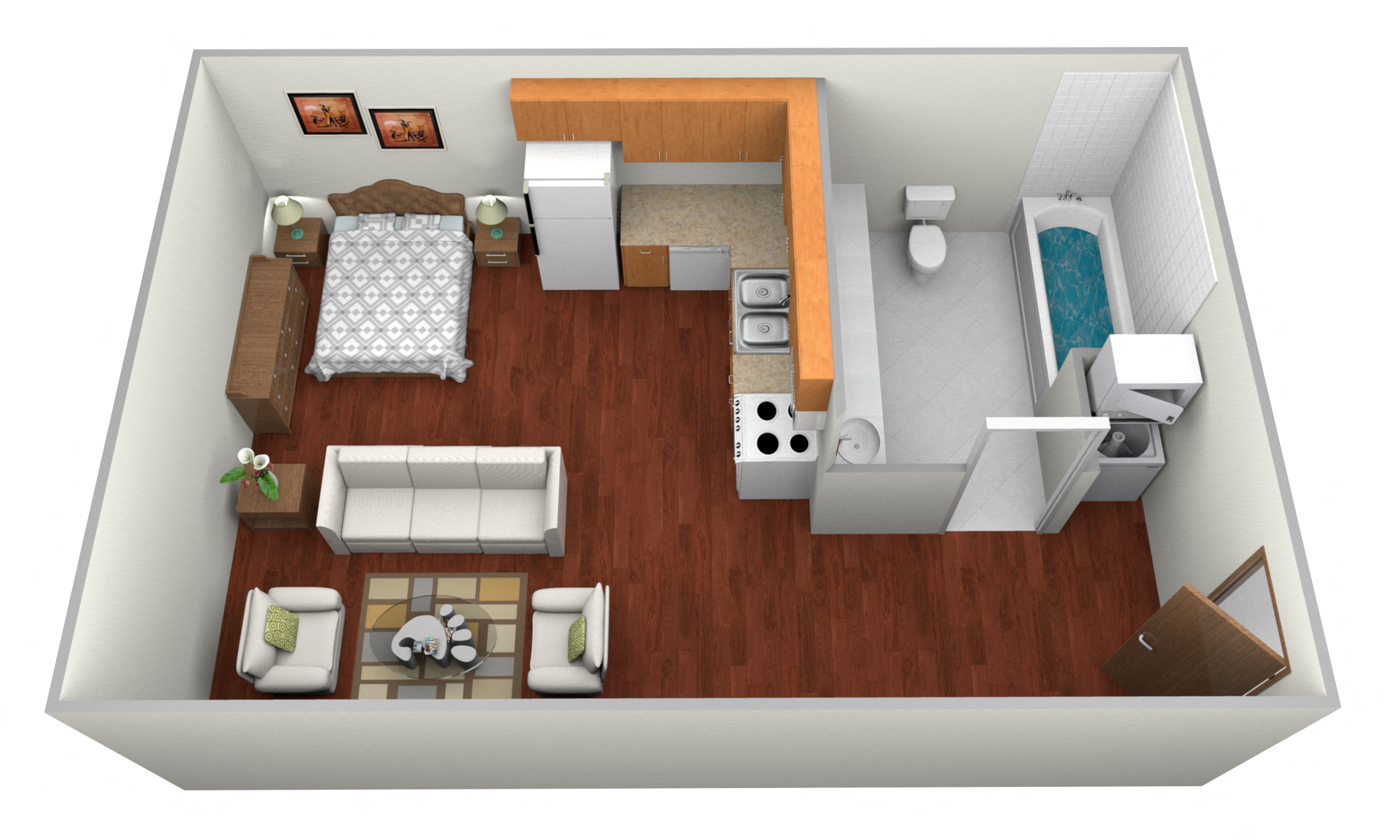 Floor plan for studio, 1 bath, 312 sqft